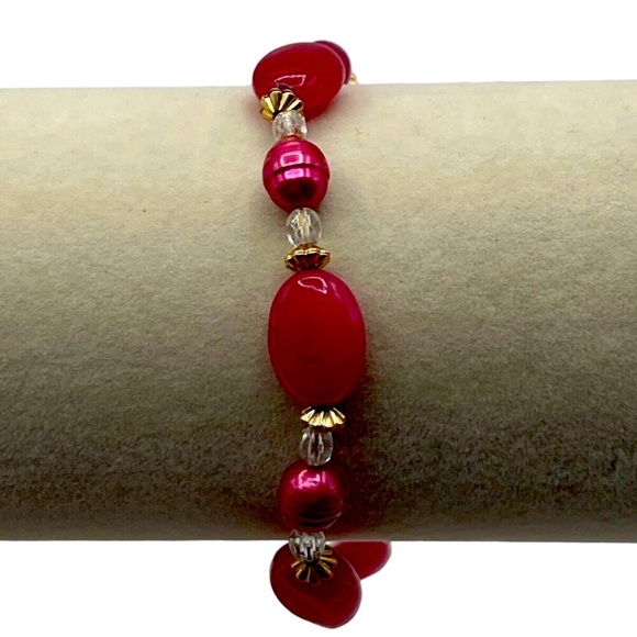 Pink Beaded Bracelet & Shell Disc Statement Necklace Set - Picture 6 of 8